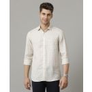 Men's Pure Linen Beige Checked Contemporary Fit Full Sleeve Casual Shirt