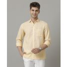 Men's Pure Linen Yellow Checked Contemporary Fit Full Sleeve Sleeve Casual Shirt