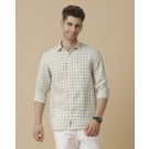 Men's Pure Linen Green Checked Contemporary Fit Full Sleeve Sleeve Casual Shirt