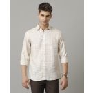 Men's Pure Linen Beige Checked Contemporary Fit Full Sleeve Sleeve Casual Shirt