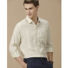 Men's Pure Linen Green Checked Contemporary Fit Full Sleeve Casual Shirt