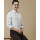 Men's Pure Linen Blue Checked Contemporary Fit Full Sleeve Casual Shirt