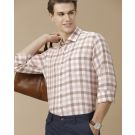 Men's Pure Linen Pink Checked Contemporary Fit Full Sleeve Casual Shirt