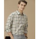 Men's Pure Linen Green Checked Contemporary Fit Full Sleeve Casual Shirt