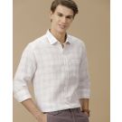 Men's Pure Linen White Checked Contemporary Fit Full Sleeve Casual Shirt