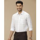 Men's Pure Linen White Checked Contemporary Fit Full Sleeve Casual Shirt