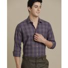 Men's Linen Rich Purple Checked Contemporary Fit Full Sleeve Sleeve Casual Shirt