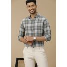 Men's Pure Linen Green Checked Contemporary Fit Full Sleeve Casual Shirt