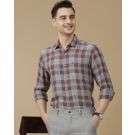 Men's Pure Linen Purple Checked Contemporary Fit Full Sleeve Casual Shirt
