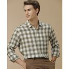 Men's Pure Linen Green Checked Contemporary Fit Full Sleeve Casual Shirt
