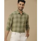 Men's Pure Linen Green Checked Contemporary Fit Full Sleeve Casual Shirt