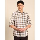 Linen Club Men's Pure Linen White Checkered Contemporary Fit Full Sleeve Casual Shirt