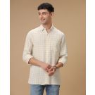 Men's Pure Linen Yellow Checked Contemporary Fit Full Sleeve Casual Shirt
