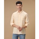Men's Pure Linen Yellow Checked Contemporary Fit Full Sleeve Casual Shirt