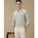 Men's Pure Linen Green Checked Contemporary Fit Full Sleeve Casual Shirt