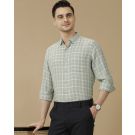 Men's Pure Linen Green Checked Contemporary Fit Full Sleeve Casual Shirt