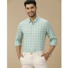 Men's Pure Linen Green Checked Contemporary Fit Full Sleeve Casual Shirt