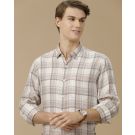 Men's Pure Linen Pink Checked Contemporary Fit Full Sleeve Casual Shirt