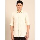 Linen Club Men's Pure Linen Yellow Checkered Contemporary Fit Full Sleeve Casual Shirt