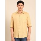 Linen Club Men's Pure Linen Yellow Checkered Contemporary Fit Full Sleeve Casual Shirt