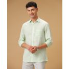 Men's Pure Linen Green Dobby Contemporary Fit Full Sleeve Casual Shirt