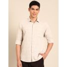 Linen Club Men's Linen Rich Natural Printed Contemporary Fit Full Sleeve Casual Shirt