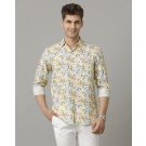 Men's Linen Rich Yellow Printed Contemporary Fit Full Sleeve Sleeve Casual Shirt
