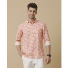 Men's Linen Rich Pink Printed Contemporary Fit Full Sleeve Sleeve Casual Shirt