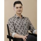Men's Linen Rich Grey Printed Contemporary Fit Full Sleeve Casual Shirt