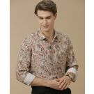 Men's Linen Rich Orange Printed Contemporary Fit Full Sleeve Casual Shirt