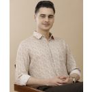 Men's Linen Rich Beige Printed Contemporary Fit Full Sleeve Casual Shirt