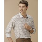 Men's Linen Rich White Printed Contemporary Fit Full Sleeve Casual Shirt