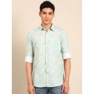 Linen Club Men's Linen Rich Light Green Printed Contemporary Fit Full Sleeve Casual Shirt