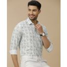 Men's Linen Rich Blue Printed Contemporary Fit Full Sleeve Casual Shirt