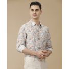 Men's Linen Rich Orange Printed Contemporary Fit Full Sleeve Casual Shirt