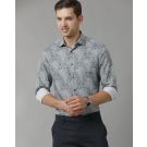 Men's Linen Rich Blue Printed Contemporary Fit Full Sleeve Sleeve Casual Shirt