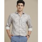 Men's Pure Linen Grey Printed Contemporary Fit Full Sleeve Sleeve Casual Shirt