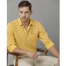 Men's Pure Linen Yellow Printed Contemporary Fit Full Sleeve Sleeve Casual Shirt
