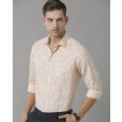 Men's Linen Rich Peach Printed Contemporary Fit Full Sleeve Sleeve Casual Shirt