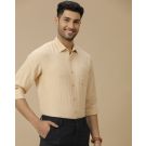 Men's Pure Linen Brown Solid Contemporary Fit Full Sleeve Casual Shirt