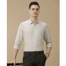 Men's Pure Linen Beige Solid Contemporary Fit Full Sleeve Casual Shirt