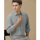Men's Pure Linen Green Solid Contemporary Fit Full Sleeve Casual Shirt