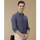 Men's Pure Linen Blue Solid Contemporary Fit Full Sleeve Casual Shirt