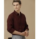 Men's Pure Linen Maroon Solid Contemporary Fit Full Sleeve Casual Shirt
