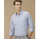 Men's Pure Linen Blue Solid Contemporary Fit Full Sleeve Casual Shirt