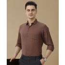 Men's Pure Linen Brown Solid Contemporary Fit Full Sleeve Casual Shirt