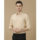 Men's Pure Linen Beige Solid Contemporary Fit Full Sleeve Casual Shirt