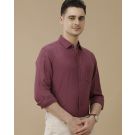 Men's Pure Linen Purple Solid Contemporary Fit Full Sleeve Casual Shirt
