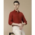 Men's Pure Linen Red Solid Contemporary Fit Full Sleeve Casual Shirt