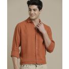 Men's Linen Orange Solid Contemporary Fit Full Sleeve Casual Shirt